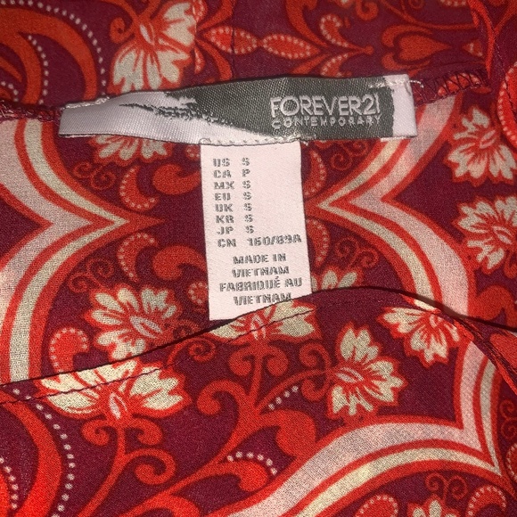 Forever 21 BLOUSE TOP LONG SLEEVE RED PAISLEY SZ S - Picture 7 of 8